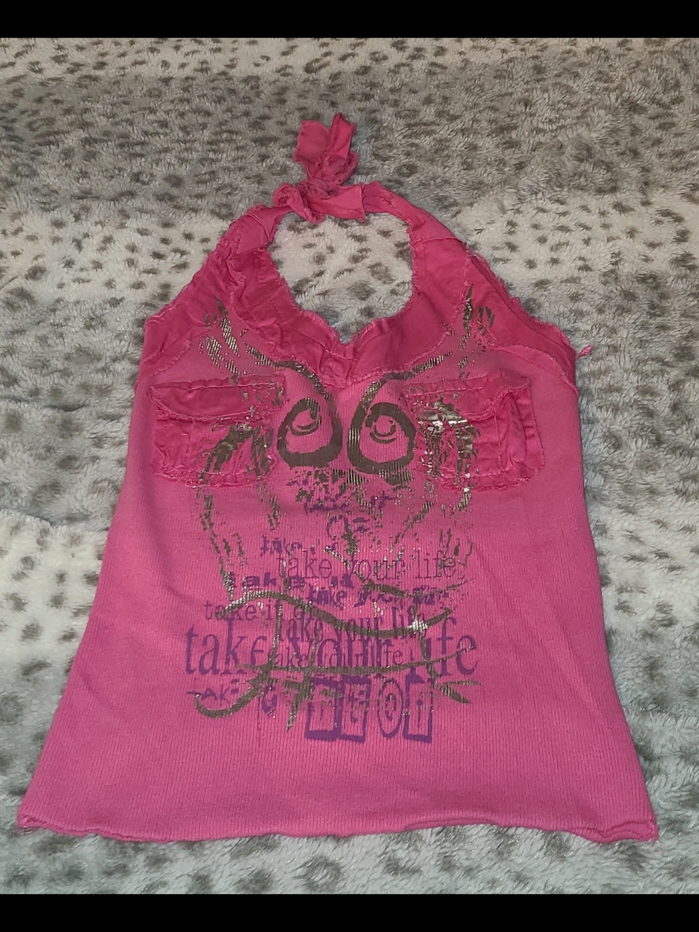 Fuchsia Graphic Halter Tank Top Size Small - EUC